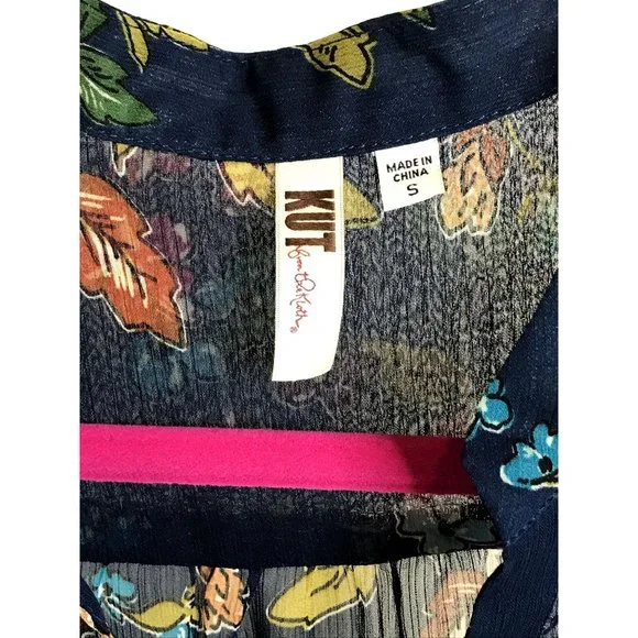 NEW Kut From The Kloth Sinclair Navy Blue Sheer Floral Blouse Size Small - Picture 10 of 12